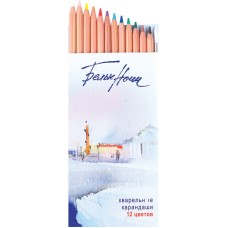 Набор Белые Ночи, акварельные карандаши с кистью, 12 цветов, в жестяном пенале